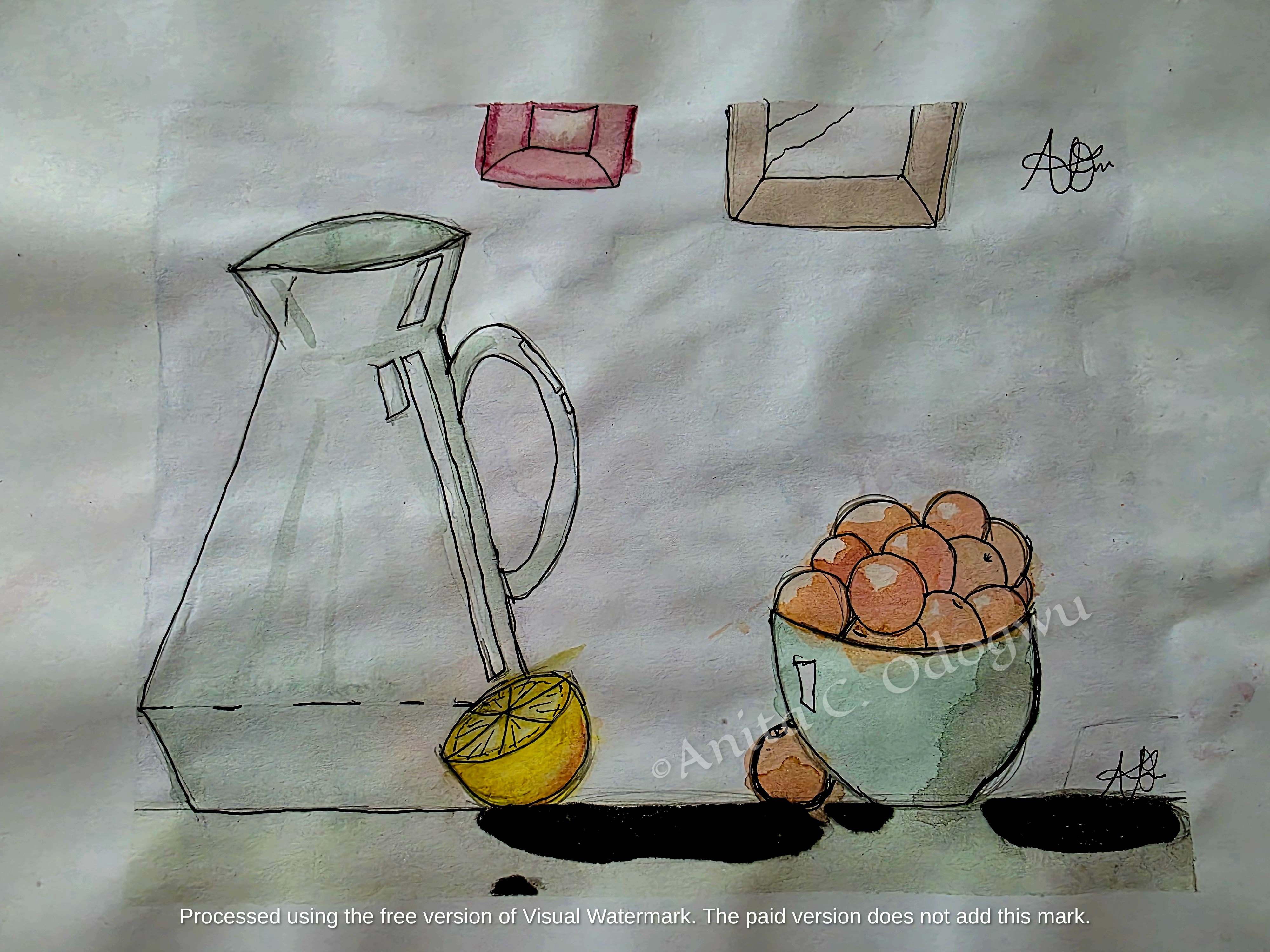 Still life drawing using the watercolor line and wash illustration technique